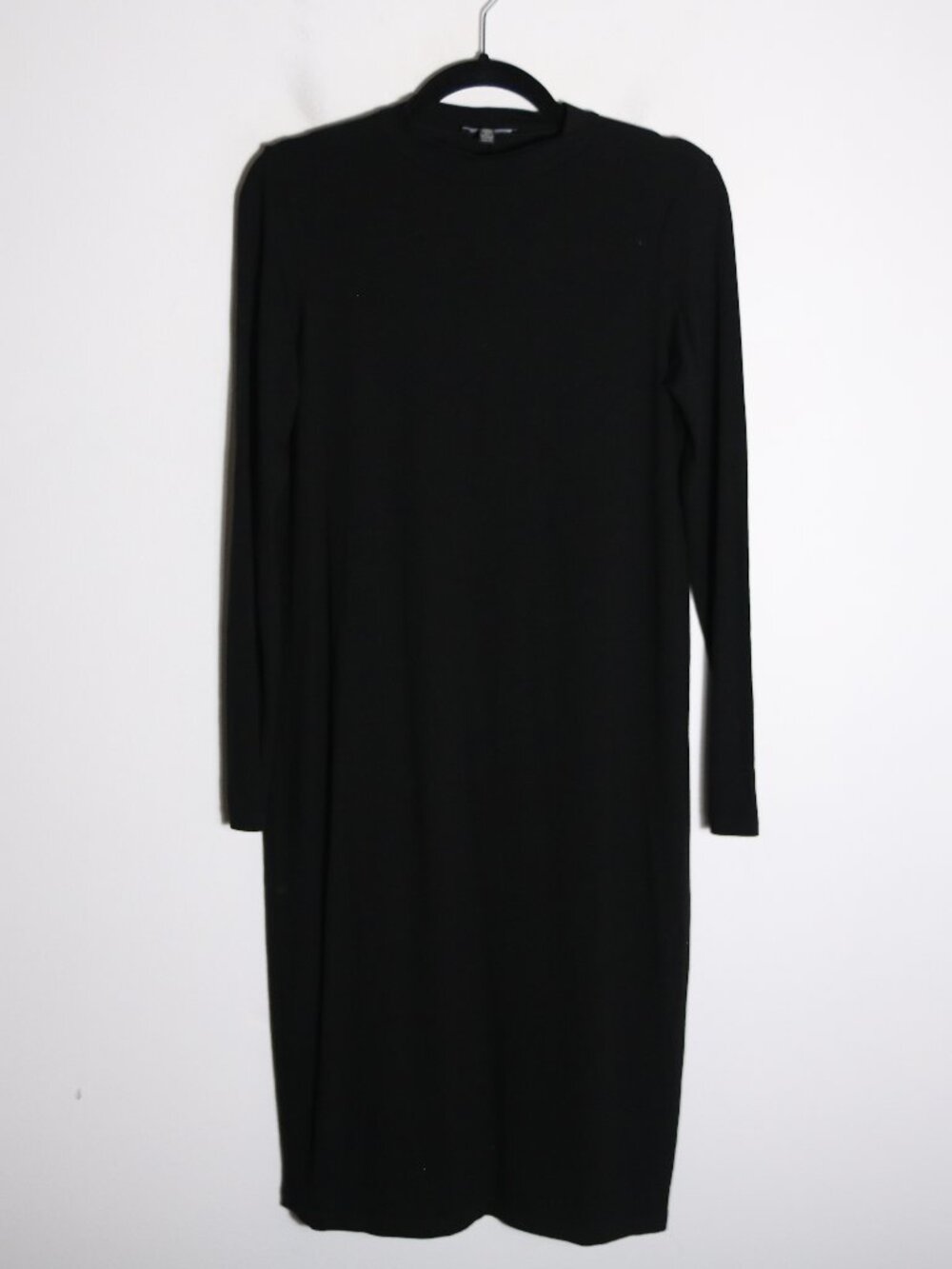 Eileen Fisher Stretch Jersey Mock Neck Midi Dress Womens XS Black Lagenlook Boho